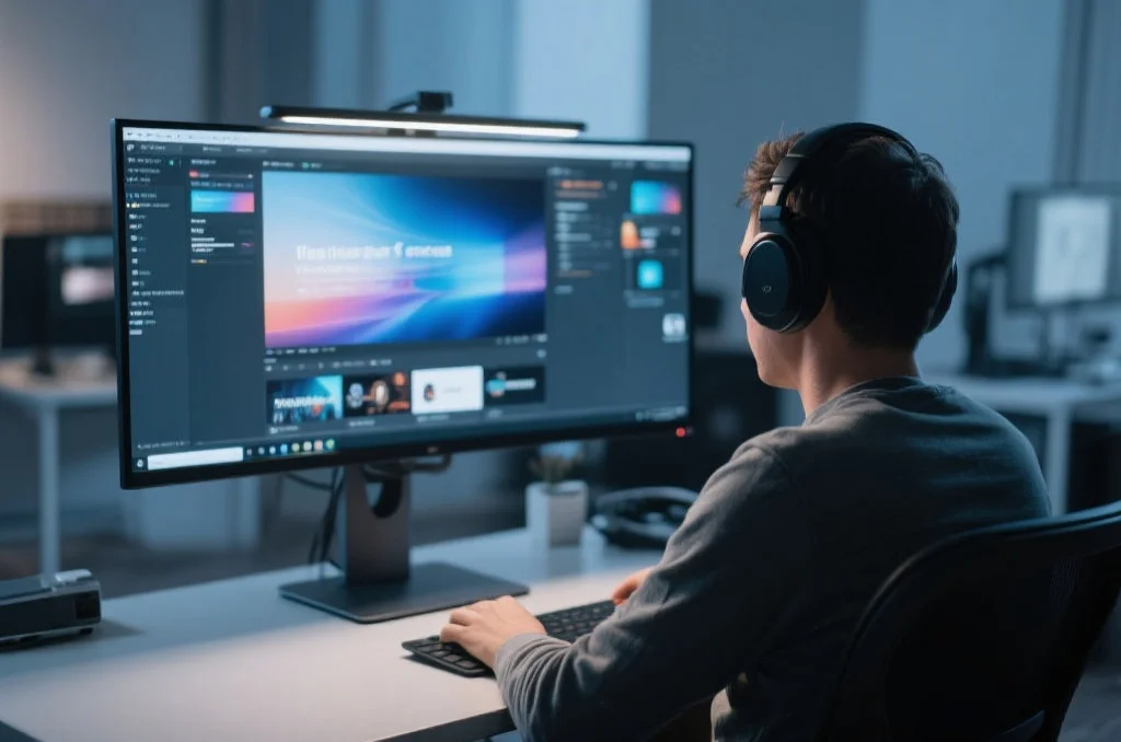 用户在桌面电脑上享受杏盛的沉浸式娱乐体验